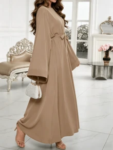 1 chiếc váy Abaya nữ kín đáo, màu trơn, tay cánh dơi và thắt lưng - Áo maxi dài rộng rãi, trang phục Hồi giáo dành cho mặc hàng ngày và các dịp đặc biệt. - Nhiều màu - Xem 37