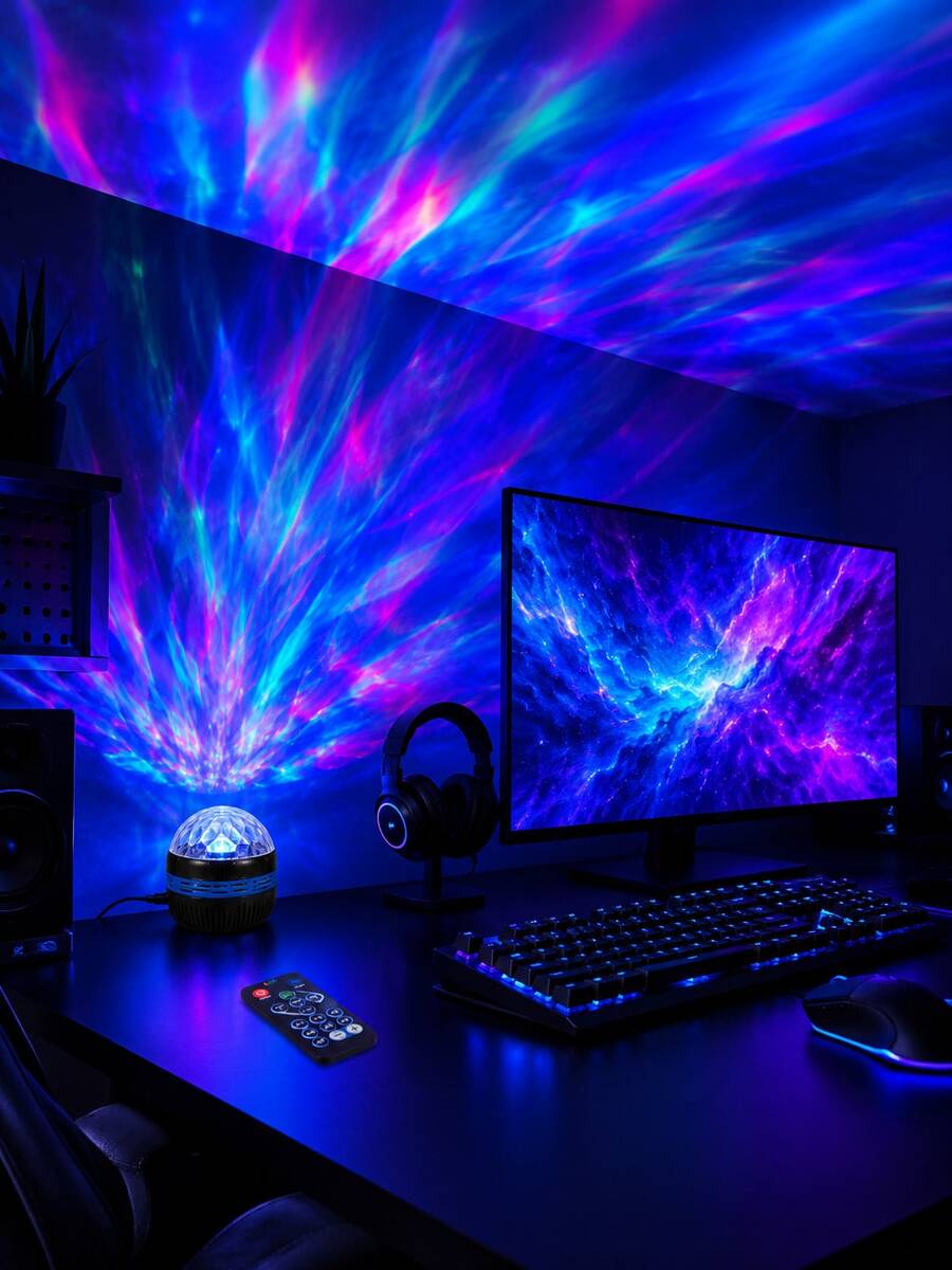 [桌面裝飾燈] 彩色星雲北極光氛圍燈，遙控 USB 供電，適用於臥室、客廳、遊戲室、家庭劇院