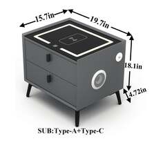 Nightstand, Bedside Table For Bedroom, LED Touch Screen, Wireless Charging, Glass - Pink - View 4