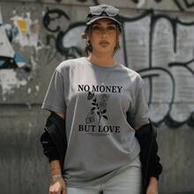 Camiseta Feminina Estampada But Money 100% Algodão Premium Gola Redonda Plus Size Camisa Blusa T-Shirt Confortavel - Cinza - Visão 2