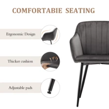 Goeurvant Contemporary Vertical-Stripe Upholstered Dining Chairs With Armrests & Metal Legs For Dining Room, Kitchen, Living Room - Set Of 2 / Set Of 4 / Set Of 6 - Dark Grey - 深灰色 - 查看 5