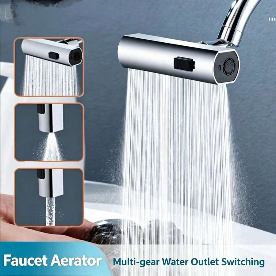 1 buah Kran RV Multifungsi, Desain Sakelar 3 Arah, Cerat Lengkung Tinggi Berputar 360° dengan Aliran Air Terjun, Dilengkapi dengan Aerator Hemat Air dan Nosel Semprotan Panjang Bertekanan, Permukaan Dipoles, Cocok untuk Air Minum Langsung - Perak - View 1