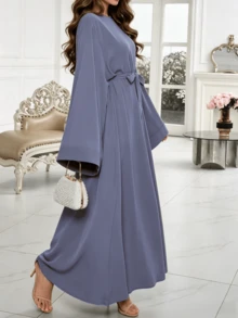 1 chiếc váy Abaya nữ kín đáo, màu trơn, tay cánh dơi và thắt lưng - Áo maxi dài rộng rãi, trang phục Hồi giáo dành cho mặc hàng ngày và các dịp đặc biệt. - Nhiều màu - Xem 18