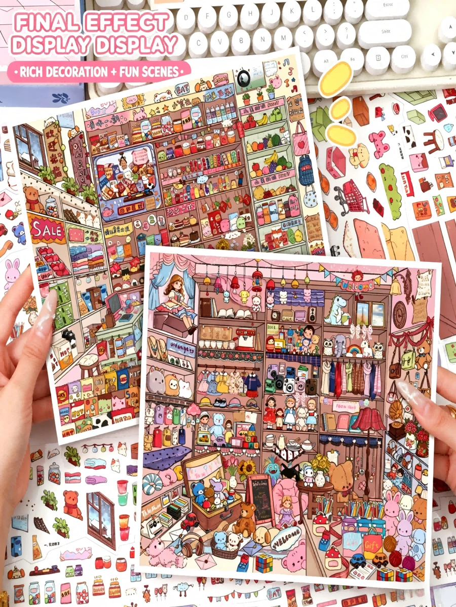 New Large Size DIY Scene Stickers, Adult Landscape Stickers, House Stickers, Scrapbooking Stickers, 3D Miniature House Micro Landscape Stickers, DIY Scrapbook Stickers, Landscape Stickers, Scenery Stickers, Notebook Stickers, Back To School
