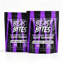 Beast Bites Valerian Infused Sleep Gummies Sweet Sleepy Strawberry 60 Count Plant‑Based 30‑Day Supply Nighttime Relaxation Sleep Wellness Support Dietary Supplement - Sweet Sleepy Strawberry - View 8