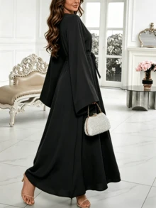 1 chiếc váy Abaya nữ kín đáo, màu trơn, tay cánh dơi và thắt lưng - Áo maxi dài rộng rãi, trang phục Hồi giáo dành cho mặc hàng ngày và các dịp đặc biệt. - Nhiều màu - Xem 16