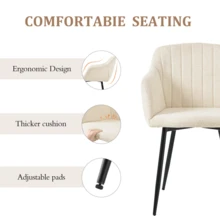 Goeurvant Contemporary Vertical-Stripe Upholstered Dining Chairs With Armrests & Metal Legs For Dining Room, Kitchen, Living Room - Set Of 2 / Set Of 4 / Set Of 6--Cream-Chenille - 奶油 - 查看 5