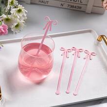 2/4/8 piezas Palitos agitadores con lazo rosa lindo, agitadores de bebidas adecuados para despedida de soltera, fiesta de despedida de soltera y regalos de cumpleaños, agitadores de cócteles reutilizables, añaden estilo al café helado, cócteles y té con leche, adecuados para el hogar, cafetería, boda y fiesta de cumpleaños. Convenientes de usar y desechar, añaden un toque de encanto exquisito a tu colección de artículos de bar. - Rosa - Ver 1