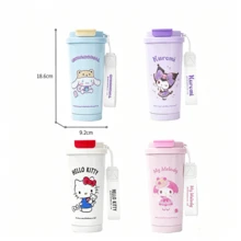 Miniso Sanrio 保溫馬克杯 不鏽鋼旅行杯 可愛卡通 Hello Kitty Kuromi My Melody Cinnamoroll 雙飲吸管杯 水瓶 保溫保冷 飲具 520ml/17.59oz - 彩色 - 查看 11