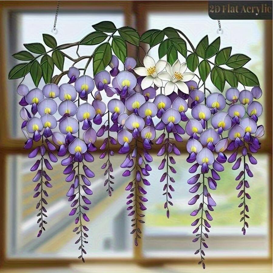 1件2D平面印花紫藤花装饰品,自然装饰,甜美风格,优雅悬挂装饰,完美点缀您的客厅、卧室、走廊或任何空间,为花卉爱好者增添一抹优雅气息。 - 彩色 - 查看 1
