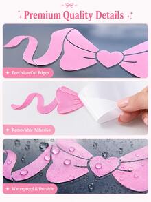 Cute Pink Bow Car Stickers, Soft Style Long Ribbon And Cherry Blossom Bow Decals Suitable For Car Windows And Body - A - View 6