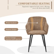 Goeurvant Contemporary Vertical-Stripe Upholstered Dining Chairs With Armrests & Metal Legs For Dining Room, Kitchen, Living Room - Set Of 2 / Set Of 4 / Set Of 6--Coffee-Chenille - Coffee - 查看 4