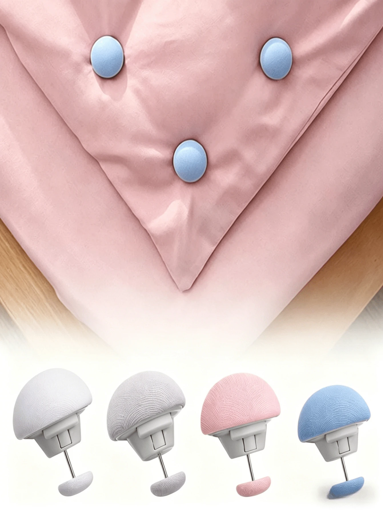 1pc/8pcs/16pcs Non-Magnetic Duvet Clips, Anti-Slip Bedding Fasteners, Mushroom Round Bedding Clips, Safety Lock Sheet Clips, Suitable For Duvet/Curtain/Towel/Cushion, No Magnetic Radiation, For Pregnant Women And Children - Multicolor - View 1