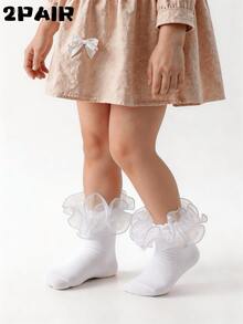 2双装儿童褶皱花卉蕾丝边公主芭蕾舞短袜，适合婴儿/幼儿/女孩 - 彩色 - 查看 8