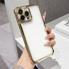 1pc Luxury Electroplate Transparent Phone Case Compatible With IPhone 17/6/7/8/X/XS/XR/11/12/13/14/15/16/16e Pro Max Plus, Galaxy S22/23/24/25/S24 FE/S25 EDGE, A07/A17/A04/05/06/A14/A15/A16/A24/A25/A34, Note 9/10/11/12/13, 9/10/12/13C 14C, MOTO, Honor X, HW, RENO C53 C55 C61 C63 C67 Bumper Shockproof Clear Cover 2 In 1 PC TPU Case - Gold - View 6