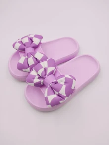 1 Pasang Sandal Datar Motif Kotak-kotak dengan Hiasan Pita, Sol Lembut, Nyaman, Sandal Modis, Cocok untuk Dalam/Luar Ruangan, Pantai, Musim Panas - Mauve Purple - View 14