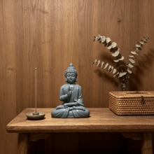 1pc Southeast Asian Thai Mini Buddha Statue, Gray Resin Zen Meditation Figurine, Suitable For Home Decor, Yoga Studio, Altar, Office Desk - Multicolor - View 11
