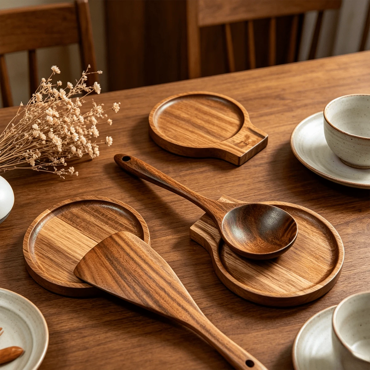 2 piezas/1 pieza Posacucharas de madera de palo de rosa (para estufa), soporte para utensilios de cocina para encimera, adecuado para cucharas, cucharillas de café, cucharas de cocina, espátulas y pinzas, decoración rústica de cocina - Multicolor - Ver 1