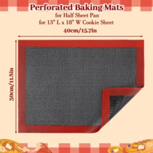 1/2/3 Stücke Silikon Backmatte, perforiert, Ofeneinlage für halbes Backblech, wiederverwendbare perforierte Silikon Backmatte für Kekse, Windbeutel, Brot, Pizza, Gebäck, Größe 11.8x15.8 Inches, Rot - Verschiedenfarbig - Übersicht 3