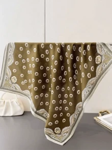 1 chiếc khăn quàng cổ in họa tiết xương cá và paisley, chất liệu giả lanh nhung thời trang. - FR202-3 Xanh quân đội - Xem 2