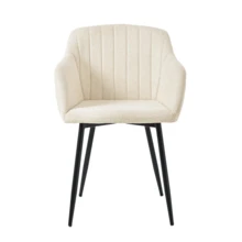 Goeurvant Contemporary Vertical-Stripe Upholstered Dining Chairs With Armrests & Metal Legs For Dining Room, Kitchen, Living Room - Set Of 2 / Set Of 4 / Set Of 6--Cream-Chenille - 奶油 - 查看 6