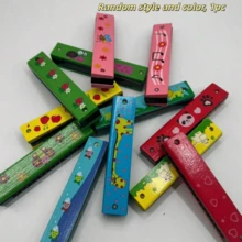 1 pieza Armónica de madera con diseño de dibujos animados, música de diseño, interacción musical entre padres e hijos, bordes redondeados adecuados para que los bebés jueguen, patrón aleatorio - Multicolor - Ver 10