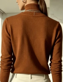 WOMEN'S BLOUSE KNITTING CACHARREL LONG SLEEVE WINTER BASIC HIGH NECK SWEATSHIRT - 焦糖 - 查看 2
