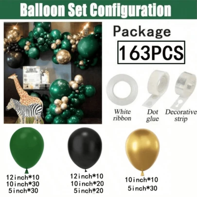 163 Pcs Black Green Gold Balloon Party Garland Arch Kit, Includes Dark Green Gold Balloons, Forest Green Black Balloons, Green Metallic Gold Balloon Arch, For Baby Shower, Jungle Theme Birthday Party, Christmas Party Decorations. Kit Includes Dark Green Christmas Decorations, Balloons, Green Balloons, Green Party Decorations, Green Party, Party Decorations, Green Balloon Kit, Black Christmas Decorations, Green Christmas Decorations, Balloons, Green Balloons, Balloon Arch.