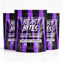 Beast Bites Valerian Infused Sleep Gummies Sweet Sleepy Strawberry 60 Count Plant‑Based 30‑Day Supply Nighttime Relaxation Sleep Wellness Support Dietary Supplement - Sweet Sleepy Strawberry - View 10