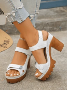 Women's Plus Size High-Heel Sandals, 2026 Summer New Arrival Platform Sandals, Single Strap Sandals, Elegant Style Ladies Sandals - White - View 4