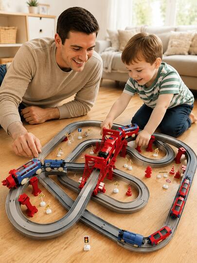 Fun Multi-Level Overpass Track Train Set. Simulates A High-Speed Train Design. Assembly And Building Helps Develop Fine Motor Skills And Intelligence. Durable And Electrically Operated. A Fun Early Education Toy For Boys, Suitable As A Birthday And Holiday Gift To Accompany Children's Happy Growth. Suitable For Boys Aged 3 And Up (Batteries Not Included).