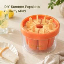 8-Slot Rotating Ice Pop Mold With Lid, Reusable Ice Pop Maker With Storage Box, Suitable For Children, DIY Ice Cream, Fruit Ice, Yogurt Ice, Easy Release Ice Pop Tray Fit For Refrigerator, Cute Multi-Color Kitchen Tool For Summer, Space-Saving Ice Pop Organizer Rack For Home Baking - Orange - View 1