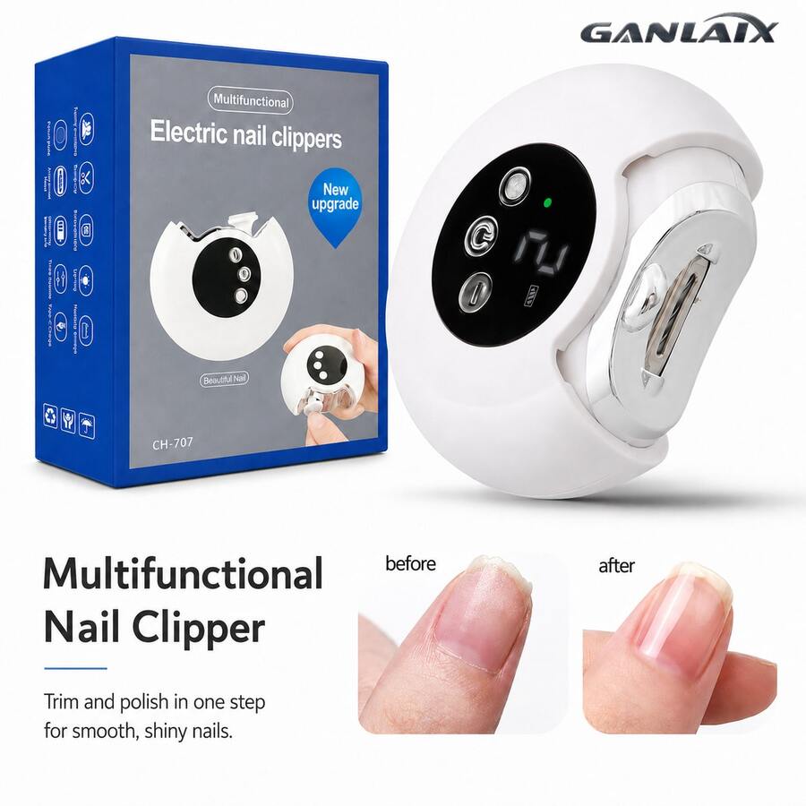 GANLAIX 2-In-1 Electric Nail Clipper & Polisher, Creates Smooth & Shiny Nails, Simple One-Step Nail Care Tool, Portable Home & Travel Nail Care Device