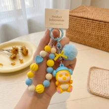 Miniso 奈龙官方黄色恐龙钥匙扣可爱粉色帽子3D动漫人物吊坠卡哇伊粉彩串珠挂绳毛绒球蓝色蝴蝶结包包挂饰背包配件汽车钥匙扣浪漫节日礼物 - style2 - 查看 4