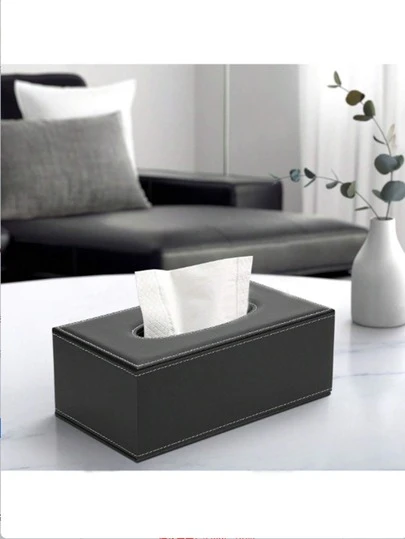 High-End Fashion PU Leather Tissue Box With Lid, Rectangular Tissue Paper Dispenser For Home, Office, Car, Decorative Container With Magnetic Bottom (Black)