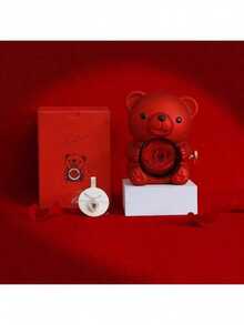 1 Hộp Quà Gấu Ôm Hoa Hồng Ngày Valentine, Hộp Trang Sức Hoa Hồng Xoay Sáng Tạo, Hộp Quà Hoa Xà Phòng Đỏ, Hộp Đựng Vòng Cổ, Nhẫn, Hộp Quà Tặng Cho Nữ (Không Bao Gồm Trang Sức) - Hộp quà hình gấu - Xem 5