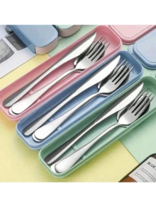 1 pieza Caja de almacenamiento portátil para cubiertos, caja para cuchillo, tenedor, cuchara y palillos, caja de almacenamiento extendida de colores, juego de cubiertos portátil, caja de almacenamiento con tapa, juego de cubiertos de viaje, caja de almacenamiento de cubiertos grande, adecuada para cocina, oficina, escuela - Multicolor - Ver 1