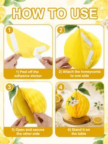 1 Set Lemon Honeycomb Decoration Kit, Suitable For Summer Wedding Centerpiece Decor, Honeycomb Ball Party Favor Paper Honeycomb Lemon Tabletop Decoration - Style a - View 3