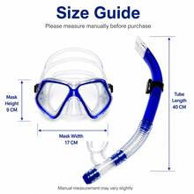 1 set Masque de snorkeling et tuba, lentilles doubles en verre trempé, jupe faciale en PVC, tuba incurvé semi-sec, avec valve de drainage, disponible en bleu/jaune/noir/rose unicolore, convient pour la plage, la piscine, les voyages de snorkeling - Bleu azur - Voir 5
