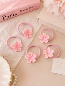 5pcs Cute Floral Hair Scrunchies For Girls, Suitable For Daily Use - Multicolor - View 6