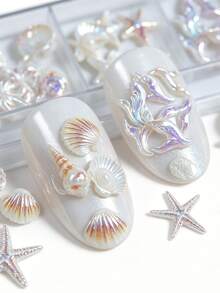 Boxed Aurora Conch Shell Coconut Tree Mermaid Tail Star Rhinestone Nail Art Summer Accessory Decorations Nails Supplies ﻿DIY Nail Tools - Multicolor - View 2