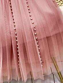 Pearl Tulle Skirt, High-Waisted Pleated A-Line Skirt, Elegant Party Dress. - 粉色 - 查看 3