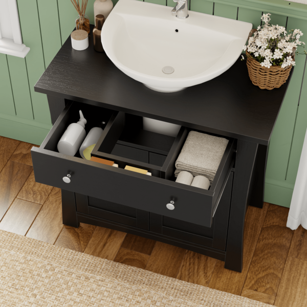 Waschbeckenunterschrank mit 2 Türen und Schubladen,Badezimmerschrank mit Füßen,stabiler Badschrank für kleine Badezimmer,60x30x60 cm