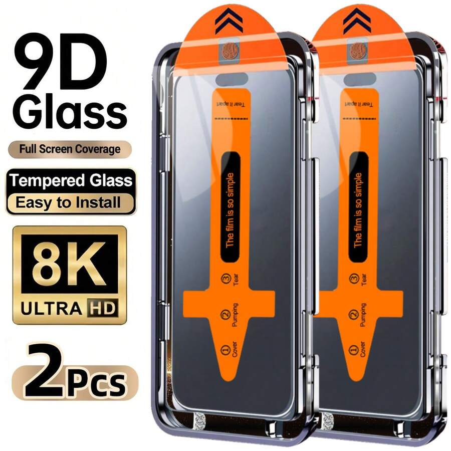 CASECOPS 2 piezas Protector de pantalla de vidrio templado Ultra HD, con herramientas de instalación y herramienta de alineación automática. Compatible con iPhone 17 Pro Max/17 Air/17e/16 Pro Max/16e/15 Pro Max/14 Plus/13 Pro Max/12 Pro/11 Pro Max/Xs Max y otros modelos. Película de vidrio templado 9H, compatible con Dynamic Island, resistente al aceite, resistente a arañazos, resistente a huellas dactilares, resistente al polvo. Cobertura completa, sin burbujas, sin polvo, protección integral para la pantalla del teléfono. Fácil de instalar, compatible con fundas de teléfono.