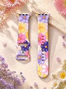 1条柔软弹力透气花卉图案替换腕带，兼容 38mm 40mm 41mm 45mm 44mm 42mm 49mm，时尚休闲硅胶表带，适用于 Ultra SE/9/8/7/6/5/4/3/2/1 - 彩色 - 查看 1