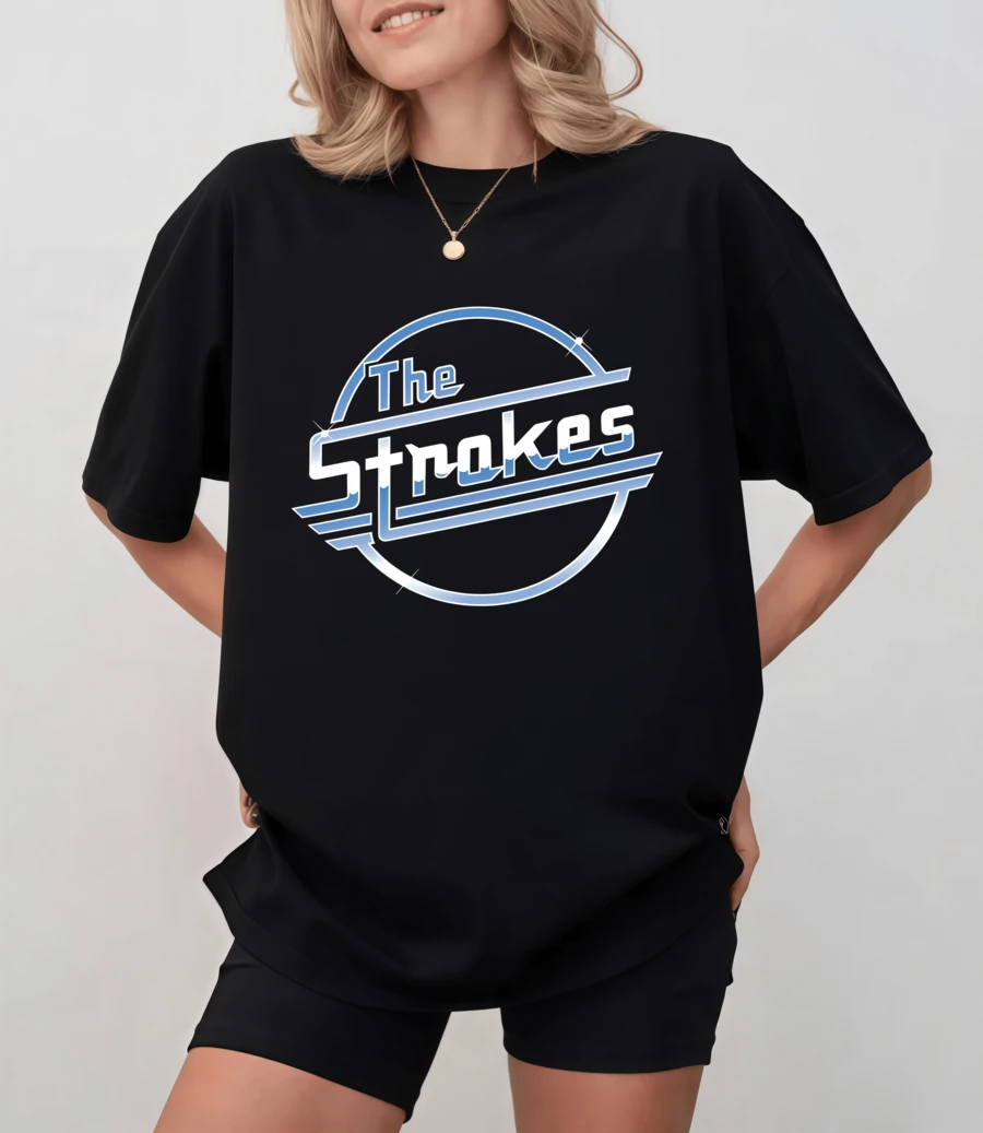Black Cotton Short-Sleeved T-Shirt, All Sizes, With The Classic Logo Of The Strokes Band - Black - View 1