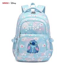 Balo MINISO X Disney Stitch, túi đi học màu xanh nhạt họa tiết hoa nhuộm loang phù hợp cho công sở, học tập và du lịch - màu xanh nhạt - Xem 4