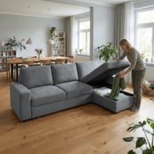 Sofá esquinero con almacenamiento, sofá modular, sofá con otomana, sofá grande para sala de estar, moderno, cómodo, núcleo de muelles ensacados, 245,5 cm - Gris - Ver 5