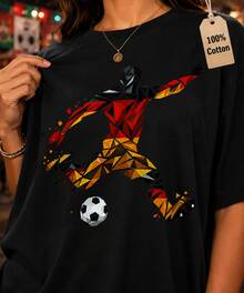 Unisex Short-Sleeved T-Shirt With "Polygon Dynamic Style" Print By Socr Player, Geometric, Minimalist And Modern Art, Casual Sporty Style, Football Polygon Silhouette, For The Field, Daily Outings, Company Of Friends, Simple Gift For Sports Enthusiasts. - 黑色 - 查看 2