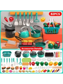 Kids Kitchen Playset, Suitable For Boys And Girls, Includes Cooking, Stir-Frying, Cutting Vegetables And Other Kitchen Utensils, As Well As Musical Simulated Tableware - Olive Green - View 13